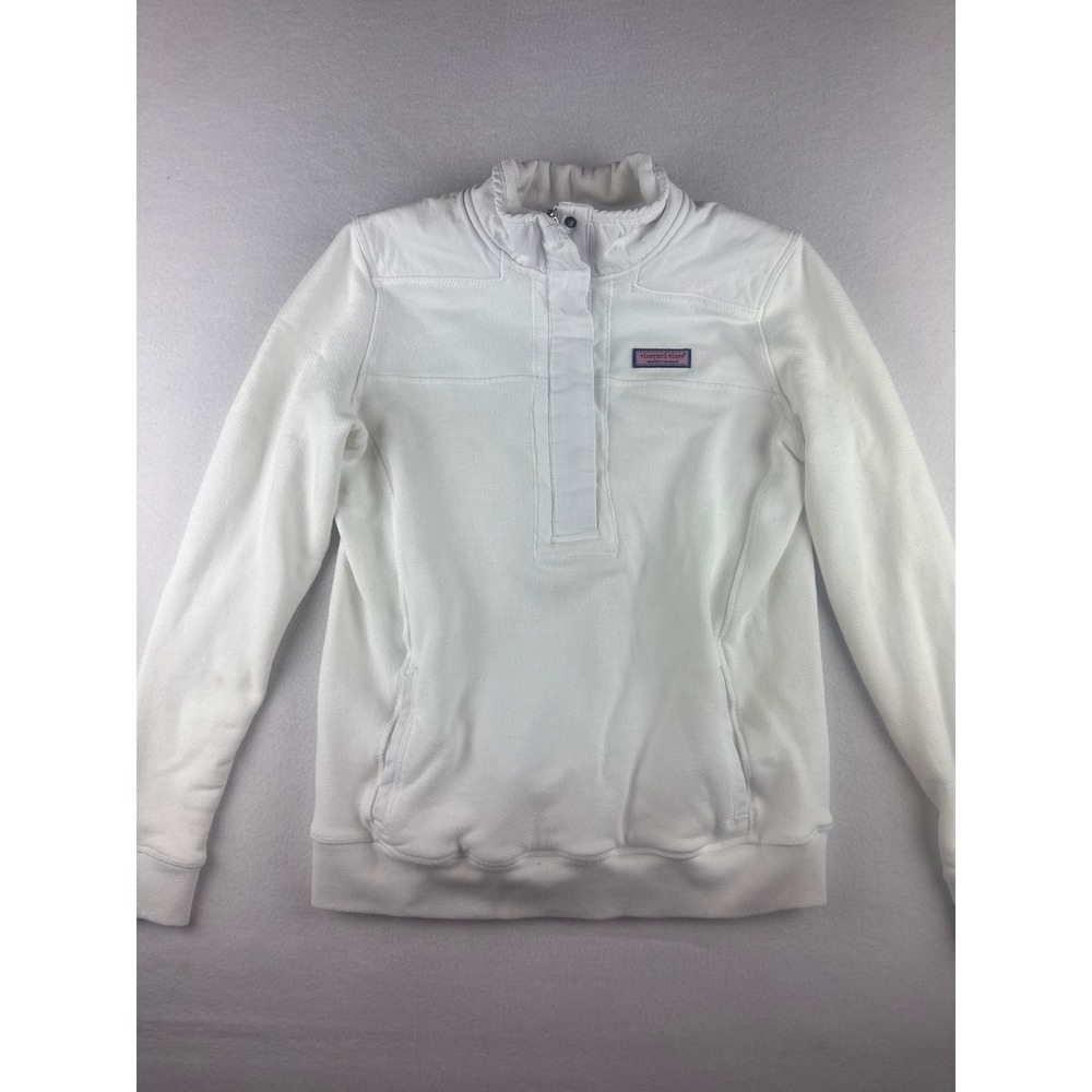Vineyard Vines Womens XS White Quarter Snap Pullover Logo Patch Sweatshirt